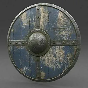 Viking Shield | Brown & Blue Medieval LARP & Battle-Ready Round Wooden Shield