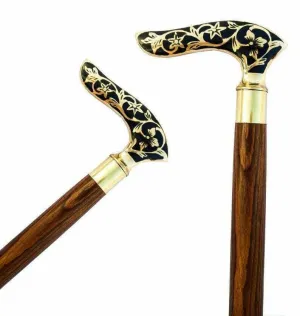 Vintage Designer Brass Handle Antique Style Victorian Cane Wooden Walking Stick