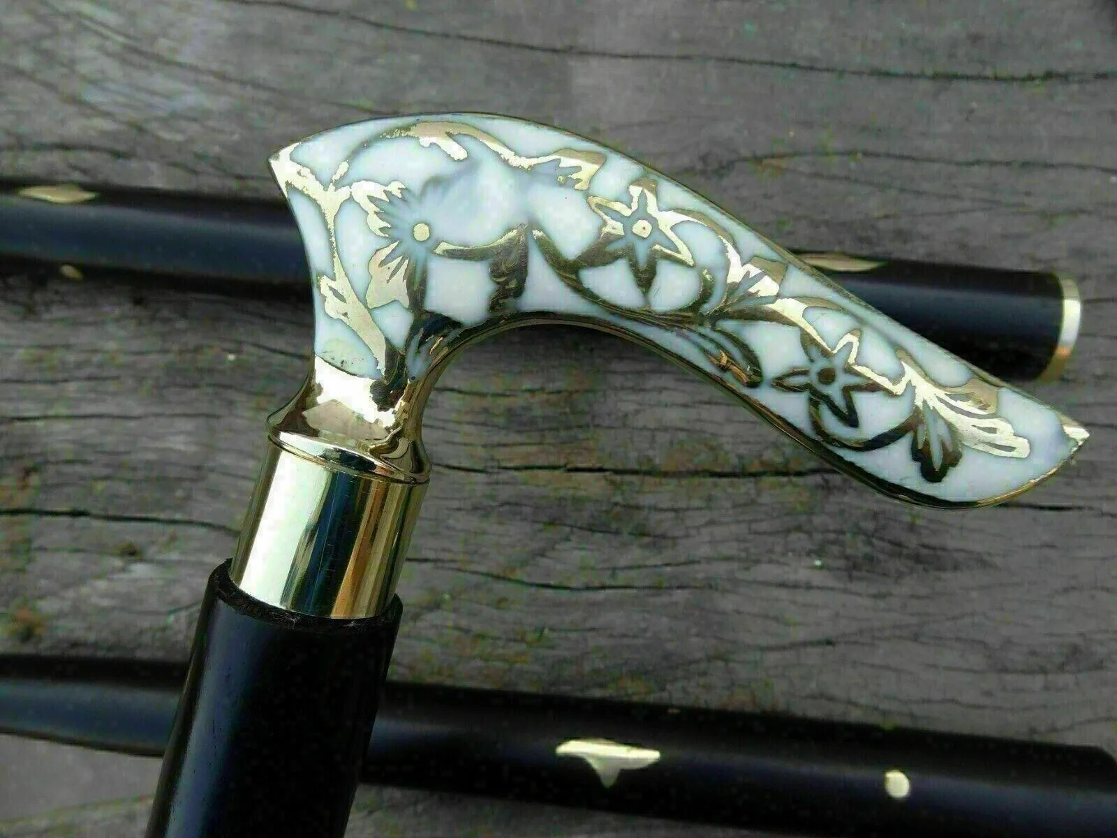Vintage Style Antique Victorian Designer Brass Handle Wooden Walking Stick Cane
