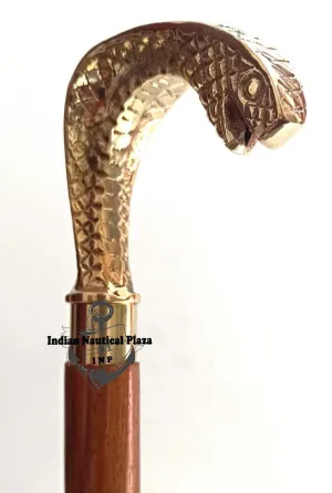 Walking Stick Cobra Snake Head Classic Victorian Style Brass Walking Stick